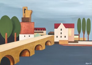 Geometrisk stad vid floden av Alexander Trifonov