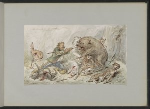 Man som dödar ett vildsvin i en skog av Alexander Ver Huell