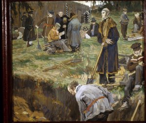 Decembrists (eller Decembrists) (Decembrists) dömdes till exil i Chita i Sibirien efter det försök till statskupp som organiserades den 14 december 1825. Målning av Alexander Viktorovich (Alexander Victor) Moravov (1878-1951)