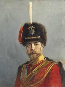 Porträtt av kejsar Nicholas II (1868-1918) av Makovsky, Alexander Vladimirovich (1869-1924). Olja på duk, ca. 1907, Mått : 62,9x47,5. Privat samling