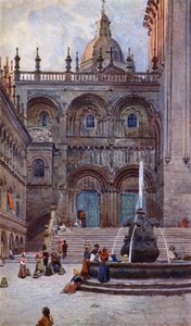 Katedralen i Santiago Di Compostela, södra dörröppningen (färg litho)