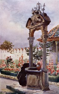I en trädgård i Andalusien (färg litho)