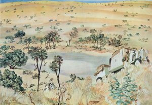 Lämnar en Kpro (kyvett) i Tehad-regionen, från Drawings and Paintings of Africa, utförd under Citroen Center Africa-expeditionen, andra Haardt Audouin-Dubreuil-uppdraget, pub. Paris, 1927 av Alexander Yakovlev
