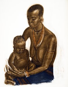 MGogo-kvinna med sitt barn (Dodoma), från Drawings and Paintings of Africa, avrättad under Citroen Center Africa-expeditionen, andra Haardt Audouin-Dubreuil-uppdraget, pub. Paris, 1927 (färg li