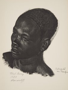 Ialingede, Mandja ras. (Fort Lamy), från Drawings and Paintings of Africa, utförd under Citroen Center Africa-expeditionen, andra Haardt Audouin-Dubreuil-uppdraget, pub. Paris, 1927 (färg upplyst
