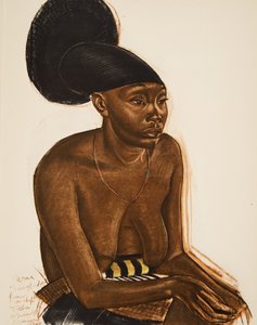 Uru, la Mangbeou (Niangara) Haut Ouelle, från Drawings and Paintings of Africa, utförd under Citroen Center Africa-expeditionen, andra Haardt Audouin-Dubreuil-uppdraget, pub. Paris, 1927 (färg av Alexander Yakovlev