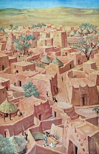 Zinder, från Drawings and Paintings of Africa, avrättad under Citroen Center Africa-expeditionen, andra Haardt Audouin-Dubreuil-uppdraget, pub. Paris, 1927 av Alexander Yakovlev