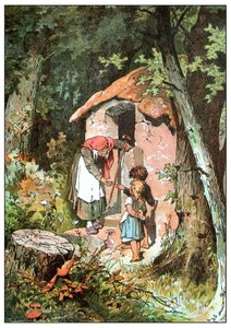 Illustration till Hans och Greta av bröderna Grimm, ca 1899 (offsettryck) av Alexander Zick