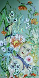 Blommande kvinna och fåglar av Alexandra Higgins