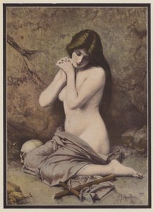 Ångerfulla Maria Magdalena (färg litho) av Alexandre Jacques Chantron