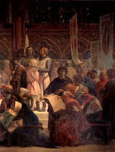 Kung Ludvig IX sa att Saint Louis (1214-1270) ger rättvisa Målning av Alexandre Cabanel (1823-1889) 1800-talets Paris, Pantheon av Alexandre Cabanel