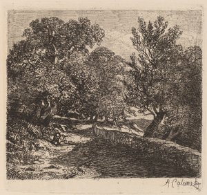 Man vilar vid en stenmur av Alexandre Calame