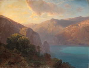Près de Seelisberg: en vy av Lac de Lucerne sett från Seelisberg, Schweiz, 1862 av Alexandre Calame