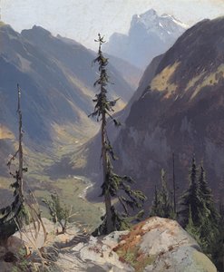 Luetschental med Wetterhorn, av Calame, Alexandre (1810-1864). Olja på duk, ca. 1850. Mått : 31,2x26,1 cm. Museum Oskar Reinhart, Winterthur av Alexandre Calame