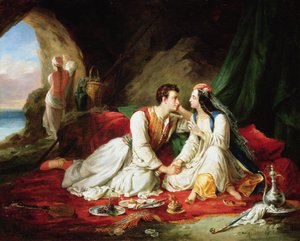 Byron som Don Juan, med Haidee, 1831 av Alexandre Colin