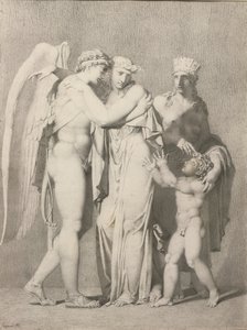 Amor och psyke (penna och grått bläck på papper) av Alexandre Evariste Fragonard