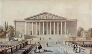 Projekt för nationalförsamlingen eller Palais Bourbon, Palais du Corps Legislatif Teckning av Evariste Fragonard (1780-1850) 1800-talets Paris, Palais Bourbon