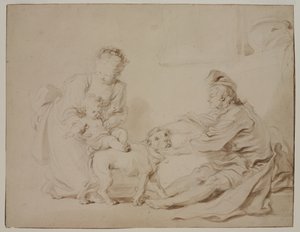 Den första ridlektionen (La première leçon déquitation), ca 1778 (grafit och brun tvätt på antikt papper) av Alexandre Evariste Fragonard