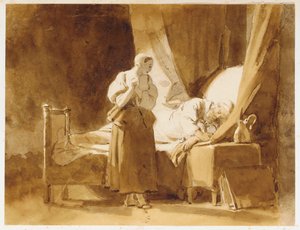 En kvinna som tittar på en sovande man av Alexandre Evariste Fragonard