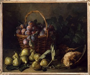 Stilleben, fikon och plommon målning av Francois Desportes (1661-1743) 1700-talets Paris, dekorativ konst av Alexandre Francois Desportes