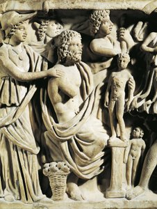 Marmorsarkofag, Relief som visar Prometheus-myten, Detalj, Athena hjälper Prometheus medan han skapar människor, Från Arles