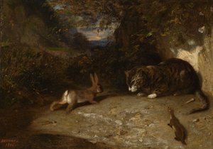 Katt, vessla och kanin, 1836