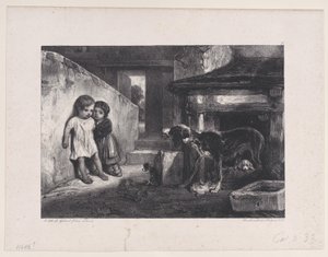 Children Frightened by Snarling Dog, från serien Hunting Scenes, 1829. av Alexandre Gabriel Decamps