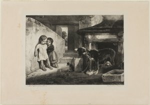 Barn skrämda av en hund av Alexandre Gabriel Decamps