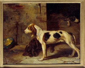 Hundar Brifauts målning av Alexandre Gabriel Decamps (1803-1860) 1843 Sön. 0,25x0,32 m