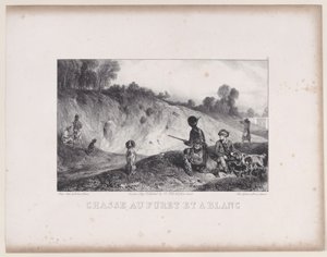 Hunting a Ferret with Blanks, från serien Hunting Scenes, 1829. av Alexandre Gabriel Decamps