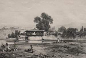 Paviljong vid kanten av en flod. av Alexandre Gabriel Decamps