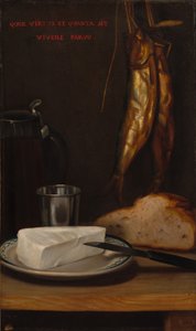Stilleben med sill, bröd och ost, 1858.
