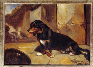 En bassethund ""Jakthundar i vila"" Målning av Alexandre Gabriel Decamps (1803-1860) 1834 Dim 0,48x0,35 m Paris, Louvren museum