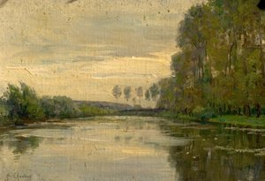 Flodscenen, Nedre Loire, Frankrike av Alexandre Jacques Chantron