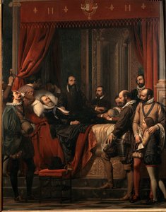 Henrik IV, kung av Frankrikes död, hans kropp visas i Louvrens målning av Alexandre Hesse (1806-1879)