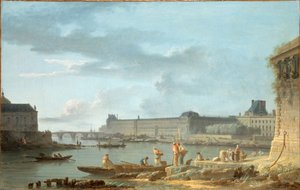 Louvren och Pont Royal, sett från Pont-Neuf, ca 1780 (olja på duk)