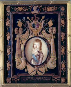 Porträtt av delfinen Ludvig XVII (1785-1795). Miniatyrmålning på elfenben av Alexander Kucharski (1741-1819)