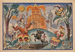 Illustration för War of Petrushka och Stepka-Rastrepka av Evgeni Schwartz, 1925 av Alexei Alexandrovich Radakov