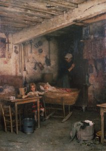 Barn i en stuga interiör (olja på duk) av Alexei Alexevich Harlamoff