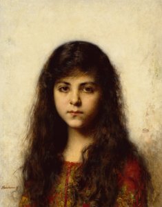 Porträtt av en ung flicka (olja på duk) av Alexei Alexevich Harlamoff