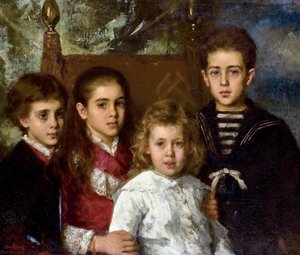 Porträtt av barnen till Paul Pavlovich Demidoff, 2:e prinsen av San Donato (1839-1885), Aurore Anatol, Maria och Pavel - Peinture de Alexei Alexeyevich Harlamov (1840-1922) - 1883 - Olja på duk - 76,5x90 - Privat samling av Alexei Alexevich Harlamoff