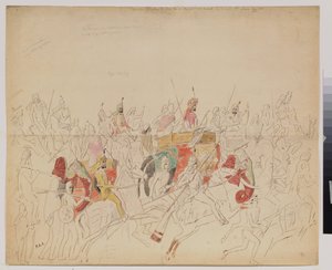 Maharaja Sher Singh (1807-1843) från Punjab (Indien) och hans hov. Verk av Alexei Dmitrievich Saltykov (1806-1859), akvarellpenna och bläck på papper av Alexei Dmitrievich Saltykov