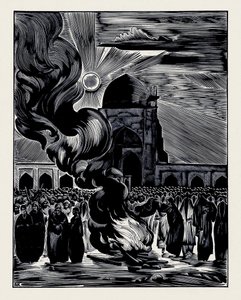 Befrielsen av muslimska kvinnor. Burning the Veil, 1928 av Alexei Ilyich Kravchenko