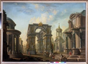 Arkitektonisk fantasi. Målning av Alexei Ivanovich Belsky (1730-1796). Olja på duk av Alexei Ivanovich Belsky