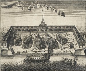 Utsikt över amiralitetsvarvet i St. Petersburg, 1717 av Alexei Ivanovich Rostovtsev