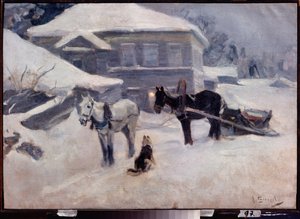 A Country Hotel - Målning av Alexei Stepanovich Stepanov (1858-1923), olja på duk, rysk konst från slutet av 1800- och början av 1900-talet, landskap - M Tuganov Art Museum of the North Ossetian, Vladikavkaz (Ryssland)