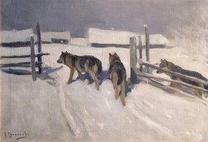 Vargar. Vinternatt. Omkring 1910