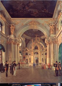 Interiör av den stora kyrkan i vinterpalatset - Målning av Alexei Vasilyevich Tyranov (1808-1859), olja på duk, rysk konst 1800-talet - State Hermitage, Sankt Petersburg