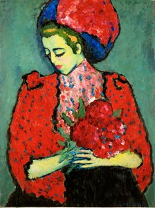 Flicka med pioner (olja på duk) av Alexej von Jawlensky
