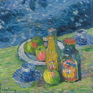Stilleben med flaskor och frukt av Alexej von Jawlensky